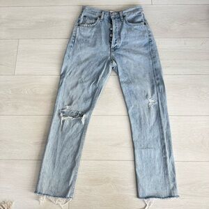 Agolde Riley Crop High Rise Denim Jeans Size 23 - 100% Cotton Raw Hem
